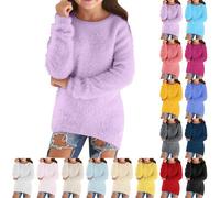 Fleece Jumper for Teen Girls Oversized Warm Pullover Sweatshirts Autumn Winter Thermal Fuzzy Sweater Soft Furry Sherpa Jumpers Plain Long Sleeve Sweatshirt (White #1, 9-10 Years)
