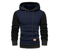 Fleece Jumper Men's Colour Block Splicing Hoodie with Drawstring Fleece Lined Warm Winter Jumper Slim Fit Hoodie Streetwear Fashionable Hooded Shirt, navy, XXL