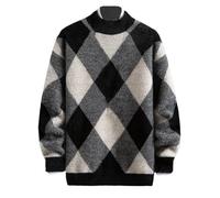 Fleece Jumper,Mens Jumpers Designer,Product Category Men's Sweater Coat - Contemporary Casual Knit Relaxed Fit Square Weave Half High Crew Neck Soft Knitwear for Everyday Wear (Black, XXL)