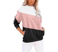 Fleece Jumper Women Ladies Fleece Jackets New Home Gifts Spring Women's Round Neck Colorblock Sweatshirt Long Sleeves Casual Pullover Cute Lightweight Loose Tops (Red-2, M) Discounted Items for Sale
