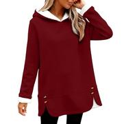 Fleece Jumpers for Women UK Winter Warm Sherpa Lined Oversized Hooded Sweatshirts Long Sleeve Solid Color Casual Soft Cozy Slouchy Loose Thermal Shirts Plus Size Thicken Winter Clothes Red