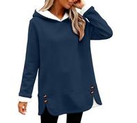 Fleece Jumpers for Women UK Winter Warm Sherpa Lined Oversized Hooded Sweatshirts Long Sleeve Solid Color Casual Soft Cozy Slouchy Loose Thermal Shirts Plus Size Thicken Winter Clothes Blue
