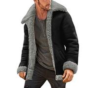 Fleece Leather Jacket Mens - Black Faux Fur Suede Jacket Sherpa Fleece Lined Trucker Jacket Winter Thick Warm Coat Padded Lapel Collar Top Cotton With Pockets Big And Tall Zip Up Jackets