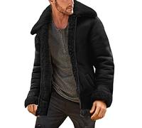 Fleece Leather Jacket Mens - Black Faux Fur Suede Jacket Sherpa Fleece Lined Trucker Jacket Winter Thick Warm Coat Padded Lapel Collar Top Cotton With Pockets Big And Tall Zip Up Jackets
