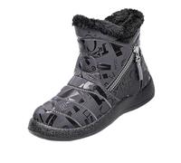 Fleece Lined Boots - Womens Warm Winter Boots Fashion Casual Printed Snow Boots Outdoor Flat Hiking Walking Shoes Thermal Anti-Slip Athletic Shoes Fur Lined Ankle Boot Plus Size Snow Boot