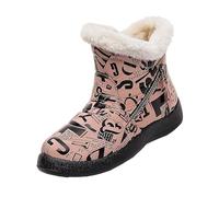 Fleece Lined Boots - Womens Warm Winter Boots Fashion Casual Printed Snow Boots Outdoor Flat Hiking Walking Shoes Thermal Anti-Slip Athletic Shoes Fur Lined Ankle Boot Plus Size Snow Boot