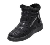 Fleece Lined Boots - Womens Warm Winter Boots Fashion Casual Printed Snow Boots Outdoor Flat Hiking Walking Shoes Thermal Anti-Slip Athletic Shoes Fur Lined Ankle Boot Plus Size Snow Boot
