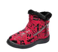 Fleece Lined Boots - Womens Warm Winter Boots Fashion Casual Printed Snow Boots Outdoor Flat Hiking Walking Shoes Thermal Anti-Slip Athletic Shoes Fur Lined Ankle Boot Plus Size Snow Boot