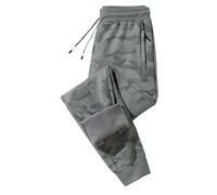Fleece Lined Camo Joggers for Men Elasticated Waist Camouflage Trousers Warm Sweatpants Casual Tracksuit Bottoms Zip Pockets, Grey, 5XL