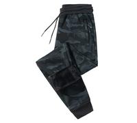Fleece Lined Camo Joggers for Men Elasticated Waist Camouflage Trousers Warm Sweatpants Casual Tracksuit Bottoms Zip Pockets, Black, 8XL