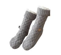 Fleece Lined Christmas Floor Socks With Nonslip Bottom For Women And Men Knitted Slipper With Button Decoration Winter Warmth