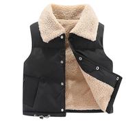 Fleece Lined Gilet Kids Fuzzy Plus Warm Vest Coat Winter Lapel Thicken Waistcoat Girls Boys Teddy Fleece Body Warmer School Outwear Hiking Cold Weather Black 11 Years