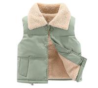 Fleece Lined Gilet Kids Fuzzy Plus Warm Vest Coat Winter Lapel Thicken Waistcoat Girls Boys Teddy Fleece Body Warmer School Outwear Hiking Cold Weather Green 2 Years