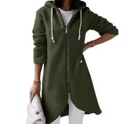 Fleece Lined Hoodie Womens,Longline Hoodie Full Zip Oversized Knee Length Asymmetric Hooded Jackets Autumn Winter Fleece Thermal Ladies Tunic Sweatshirt Coats Baggy Cozy Outerwear Cardigans Green