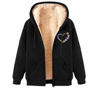 Fleece Lined Hoodie Womens Winter Soft Sherpa Lined Full Zip Hoodies Ladies Casual Teddy Bear Thick Warm Hooded Coats Outdoor Running Zipper Jackets with Pockets Black Style#5 XL