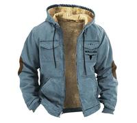 Fleece Lined Jacket For Men Winter Warm Padded Coat Thicken Long Sleeve Coats Multi Pockets Cargo Jackets Outdoor Casual Windproof Hoodie Western Cowboy Outwear Cotton Workwear For Driving