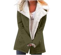 Fleece Lined Jacket Womens Coats Thicken Lapel Jacketes Outwear Windproof Lamb Wool Padded Coat with Pocket Thermal Winter Overcoat Windbreaker Button Up Fluffy Casual Outerwear