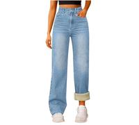 Fleece Lined Jeans for Women Petite Wide Leg Stretch Essentials Jeans Bootcut Flared Jeans High Waist Joggers Regular Fit Work Winter Fall Work Pants Fleece Lined Denim Trousers Ladies