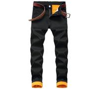Fleece Lined Jeans Men, Winter Pants Men Fleece Lined Jeans Winter Warm Thick Pants With Pockets Stretch Thick Warm Sherpa Denim Pants Men'S Slim Fit Stretchy Casual Trouser With Zip Pockets