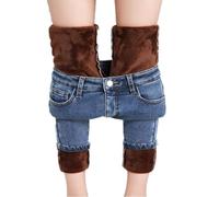 Fleece Lined Jeans Women Winter Thermal Warm Denim Pants High Waisted Soft Lined Jeans for Cold Weather Outdoor Casual