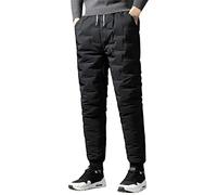 Fleece Lined Joggers Men Plus Size Black Thermal Pants Loose Fit Cuffed Ankle Elasticated Waist Trousers Athletic Sports Straight Leg Sweatpants Casual Jogging Bottoms with Drawstring