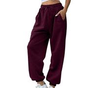Fleece Lined Joggers Womens Fluffy Sherpa Trousers Warm Thermal Sweatpants Winter Thick Tracksuit Bottoms Elastic High Waisted Solid Jogging Pants Drawstring Pockets For Casual Gym Outdoor Streetwear