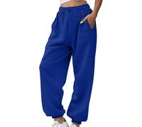 Fleece Lined Joggers Womens Fluffy Sherpa Trousers Warm Thermal Sweatpants Winter Thick Tracksuit Bottoms Elastic High Waisted Solid Jogging Pants Drawstring Pockets for Casual Gym Outdoor Streetwear