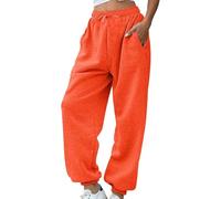 Fleece Lined Joggers Womens Fluffy Sherpa Trousers Warm Thermal Sweatpants Winter Thick Tracksuit Bottoms Elastic High Waisted Solid Jogging Pants Drawstring Pockets for Casual Gym Outdoor Streetwear