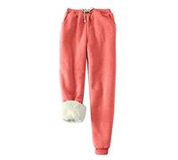 Fleece Lined Jogging Pants Plus Size Women Black Drawstring Casual Sweatpants High Waisted Thermal Trousers Underwear Loungewear Pants Tracksuit Bottoms Active Athletic Trousers Watermelon Red 4XL