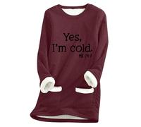 Fleece Lined Jumper Ladies UK Winter Warm Thick Christmas Sweatshirt Casual Velvet Plaid Solid Color Underwear Round Neck Sherpa Fleece Lined Long Sleeve Pullover Tops