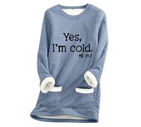 Fleece Lined Jumper Ladies UK Winter Warm Thick Christmas Sweatshirt Casual Velvet Plaid Solid Color Underwear Round Neck Sherpa Fleece Lined Long Sleeve Pullover Tops