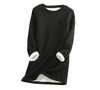 Fleece Lined Jumper Ladies UK Winter Warm Thick Christmas Sweatshirt Casual Velvet Plaid Solid Color Underwear Round Neck Sherpa Fleece Lined Long Sleeve Pullover Tops