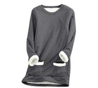 Fleece Lined Jumper Ladies Winter Warm Thick Sweatshirt Casual Velvet Plaid Solid Color Underwear Round Neck Sherpa Fleece Lined Long Sleeve Pullover Tops