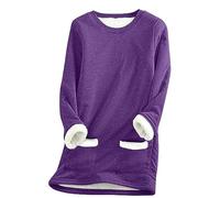 Fleece Lined Jumper Ladies Winter Warm Thick Sweatshirt Casual Velvet Plaid Solid Color Underwear Round Neck Sherpa Fleece Lined Long Sleeve Pullover Tops