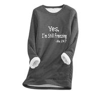 Fleece Lined Jumper Ladies Winter Warm Thick Sweatshirt Casual Velvet Plaid Solid Color Underwear Round Neck Sherpa Fleece Lined Long Sleeve Pullover Tops