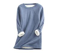 Fleece Lined Jumper Ladies Winter Warm Thick Sweatshirt Casual Velvet Plaid Solid Color Underwear Round Neck Sherpa Fleece Lined Long Sleeve Pullover Tops