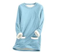 Fleece Lined Jumper Ladies Winter Warm Thick Sweatshirt Casual Velvet Plaid Solid Color Underwear Round Neck Sherpa Fleece Lined Long Sleeve Pullover Tops