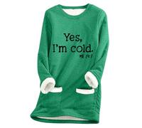 Fleece Lined Jumper Ladies Winter Warm Thick Sweatshirt Casual Velvet Plaid Solid Color Underwear Round Neck Sherpa Fleece Lined Long Sleeve Pullover Tops