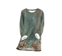 Fleece Lined Jumpers for Women Winter Warm Christmas Sweatshirt Print Round Neck Tops Ladies Slim Fit Autumn Winter Jumpers Vintage Plush Ethnic Style Sweater Casual Thick Velvet Pullover S-5XL