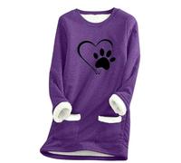 Fleece Lined Jumpers Ladies UK Sale Clearance,Winter Warm Fluffy Sweatshirt Ladies Cat Claw Print Plush Pullover Sweater Casual Thick Velvet Long Sleeve Shirts Fleece Tops with Pockets Plus Size 8-18