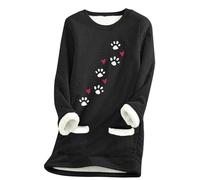 Fleece Lined Jumpers Ladies UK Sale Clearance,Winter Warm Fluffy Sweatshirt Ladies Cat Claw Print Plush Pullover Sweater Casual Thick Velvet Long Sleeve Shirts Fleece Tops with Pockets Plus Size 8-18