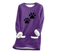 Fleece Lined Jumpers Ladies UK,Winter Warm Fluffy Sweatshirt Ladies Cat Claw Print Plush Pullover Sweater Casual Thick Velvet Long Sleeve Shirts Fleece Tops with Pockets Plus Size 8-18