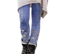 Fleece Lined Leggings Thick Stretchy Warm Pants Fashion Women's Slim Printed Bottom Pants Fall and Winter Inside Comfortable Casual Pants Women's Bottom Pants Tartan Leggings for Women UK (Blue, M)