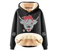 Fleece Lined Sherpa Hoodie Women Highland Cow Sweatshirt Cute Cowgirl Gift Christmas Farm Sweatshirt 2024 New