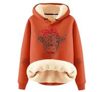 Fleece Lined Sherpa Hoodie Women Highland Cow Sweatshirt Cute Cowgirl Gift Christmas Farm Sweatshirt 2024 New
