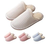 Fleece Lined Slippers Women Striped Slippers Super Soft Stripe Sliders Skin Friendly Cloud Sliders Simple House Slides Trendy Indoor Slipper Winter Home Slider Plush Soft Sole Slides