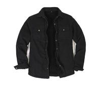 Fleece Lined Solid Black Flannel Shirt for Men Sherpa Lined Plaid Flannel Shacket Jacket Coat Fall Winter Black XL