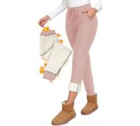 Fleece-Lined Sweatpants Women with Pockets, Winter High Waisted Drawstring Baggy Barrel Leg Thermal Jogger Pants, 4-1 Pack Pink, M