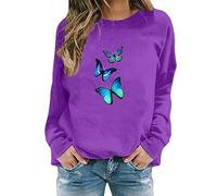 Fleece Lined Sweatshirt Womens Ladies V Neck Jumpers Birthday Gifts for Women Cycling Women's Butterfly Print Casual Fashion Sweatshirt Top (Purple-1, XXXL) Sale Clearance Items