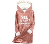 Fleece Lined Sweatshirts Fuzzy Fluffy Longline Sherpa Hoodie, Yes I'm Always Freezing! Me 24:7, Ladies Casual Thermal Oversized Jumpers, Winter Warm Blouses Loose Soft Comfy Thick Plush Sweater UK